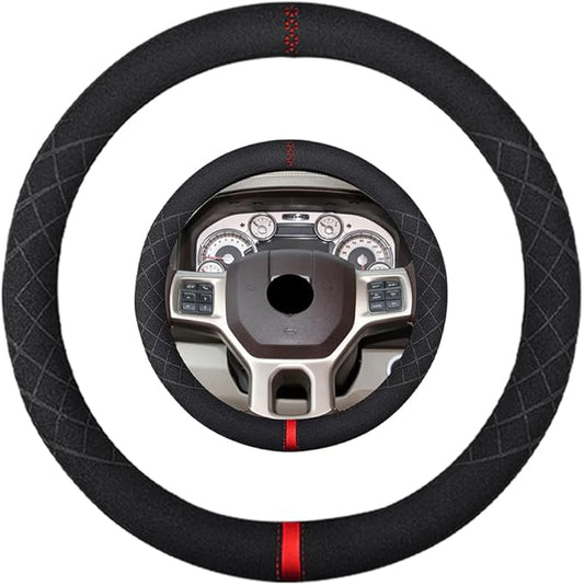 Suede Steering Wheel Cover,Compatible with Dodge Challenger Caravan Ram 1500 Suede Leather Sport Non-Slip Wheel Cover Car Interior Accessories 15 inch for Man and Women
