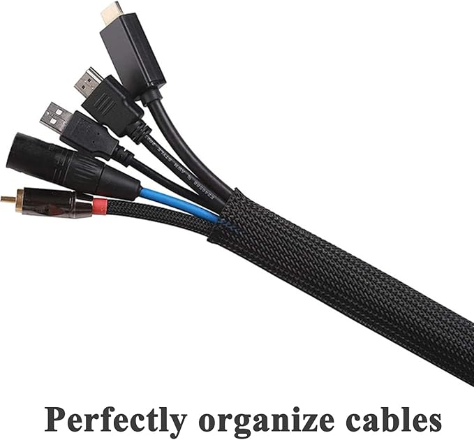 25ft - 1/4 Inch Cable Management Sleeve Protector,Wire Loom PET Expandable Wire Sleeving for Office TV Computer Home Theater Engine Bay Cord Organizer,Protect Cables from Pet Cat Dog Chewing,Black