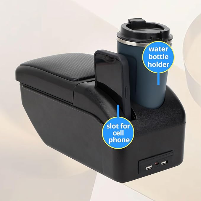 AULPHIKE Compatible with Nissan Versa Armrest 2012-2019 Car Center Console Organizer Armrests Double Layer Storage with USB Ports（Carbon Fiber Style）