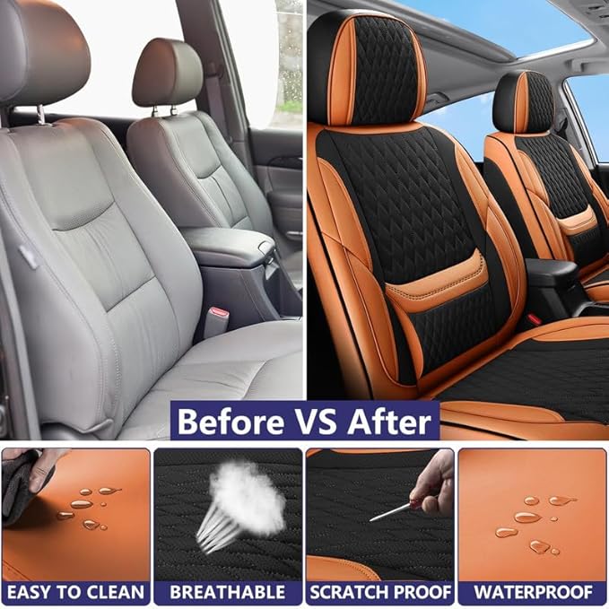 Car Seat Covers Full Set Custom Fit for Buick Envista 2024-2026 - Premium Faux Leather with Lumbar Support | Breathable, Waterproof, Anti-Slip, Durable (Black&Brown,Full Set)