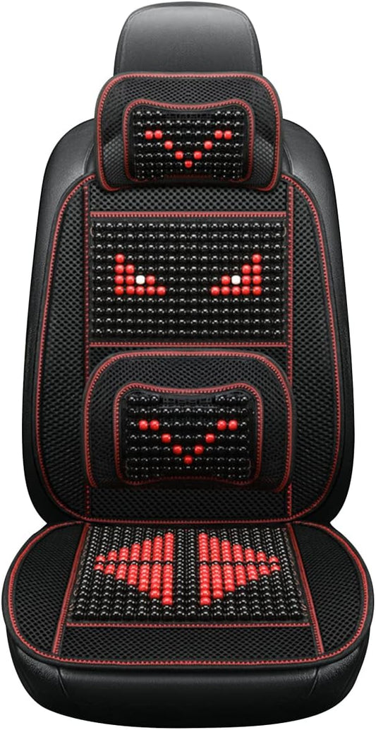 Natural Wood Beaded Seat Cover with Cooling Ventilated Mesh, Massage Seat Cushion with Lumbar Support for Car/Truck Driver