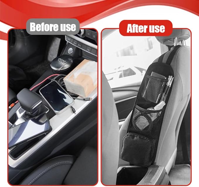 2PCS Car Seat Storage Hanging Bag, Multi-Pocket Seat Side Organizer, Car Multifunctional Storage Mesh Net Pocket Can Hold Mobile Phone, Wallet, Universal Car Accessories for Car (2PCS)