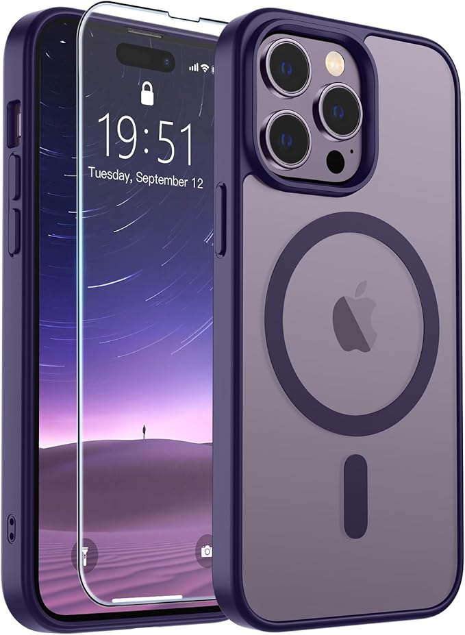 SUPFINE Magnetic for iPhone 14 Pro Max Case (Compatible with MagSafe) (Military Grade Drop Protection) Slim Translucent Matte Shockproof with Anti-Fingerprint Phone Case,Dark Purple