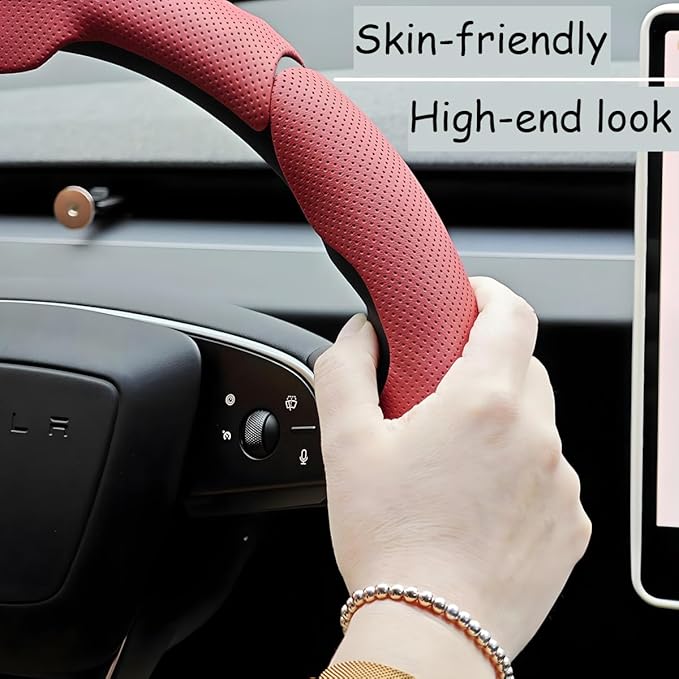 Car Steering Wheel Cover, Nappa Leather 15 Inch Snap-On 3PCS Set Vehicle Steer Wheel Wrap Protector, Non-Slip Automotive Interior Protection Accessories, Universal Fit (Gray)