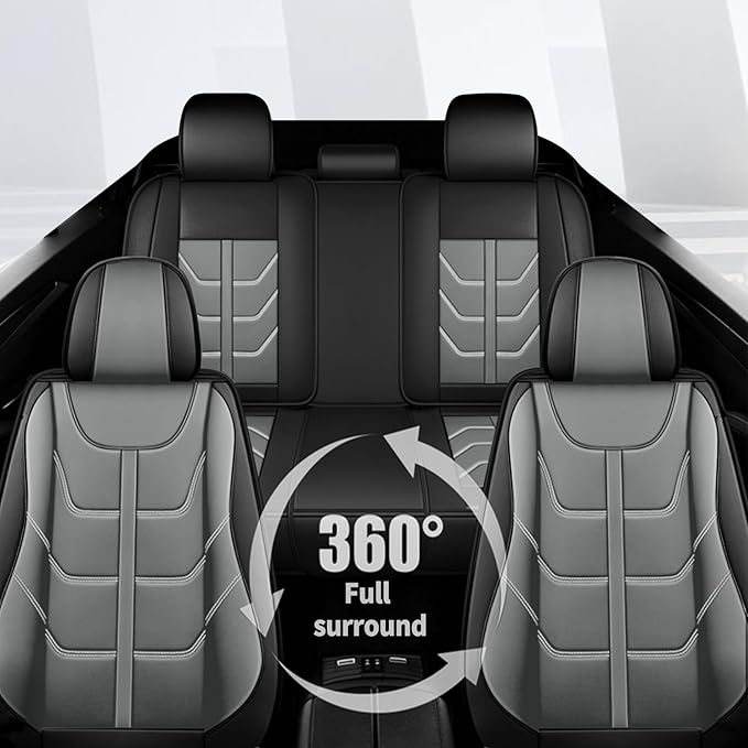 TTX LIGHTING Car Seat Covers fit for Honda Civic 2003-2026 Full Set: Premium Leather Automotive Seat Cover with Airbag Compatible Waterproof (5 Seats, Black & Gray)
