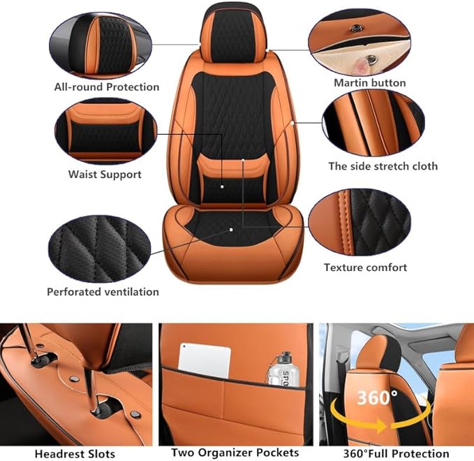 Front Seat Car Seat Covers Custom Fit for Ford Bronco Sport 2021-2026 - Premium Faux Leather with Lumbar Support | Breathable, Waterproof, Anti-Slip, Durable (Black&Brown,Front Seat)