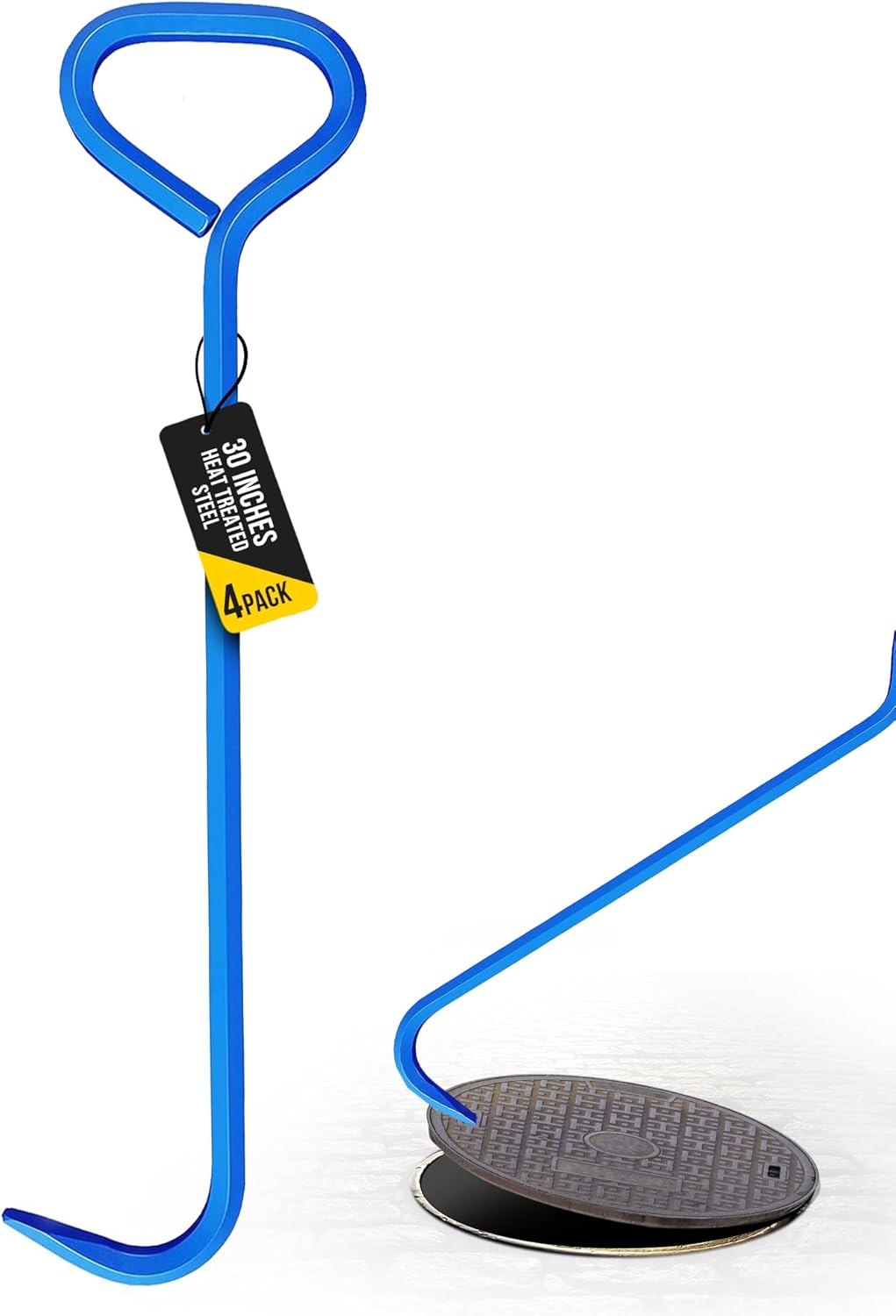 T&T Tools 30-Inch Manhole Hook Tool - Heavy Duty Single Hook for Lifting Manhole Covers, Storm Drains, Septic Tank Risers - Rigid Hex Alloy Steel Tool for Lifting, Pulling, and Removing Covers-4 Pack
