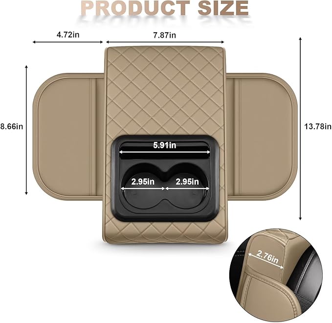 Center Console Cover Fit for Corolla Cross Faux Leather Car Armrest Cushion with Storage Bags, Cup Holder ＆ Phone Storage Multifunctional Middle Console Cover(Beige)
