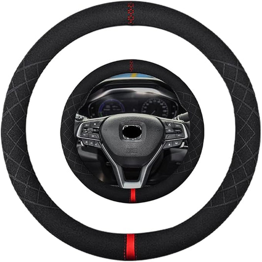 Suede Steering Wheel Cover,Compatible with Honda Accord Civic CR-V Pilot Odyssey Fit Ridgeline Suede Leather Sport Non-Slip Wheel Cover Car Interior Accessories 15 inch for Man and Women