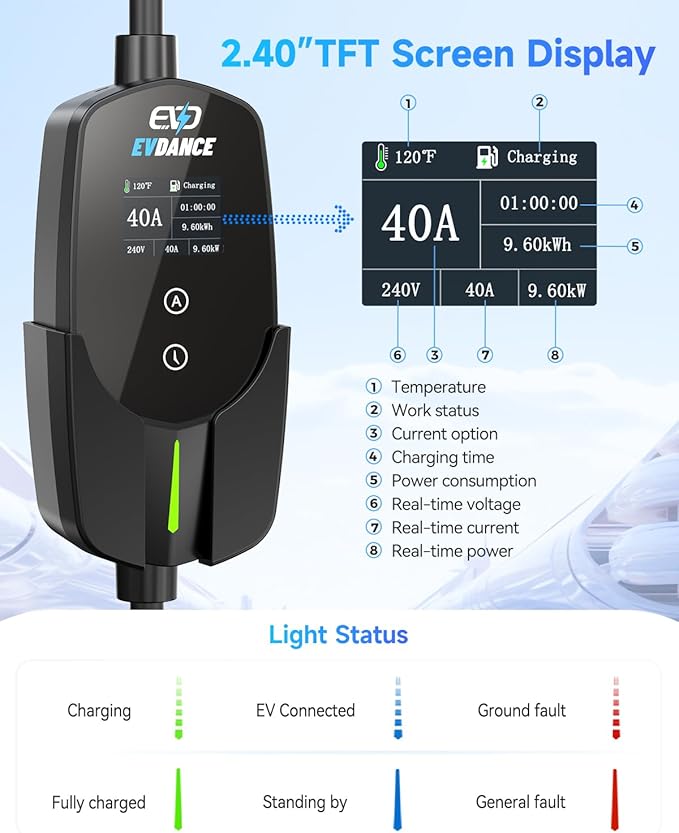 EVDANCE Level 2 EV Charger for Tesla, 40A / 9.6kW Fast Home EV Charging Station with NEMA 14-50 Plug, 25FT Cable, Adjustable Current & Delay Timer, Compatible with All Tesla Model 3/Y/S/X (NACS Plug)