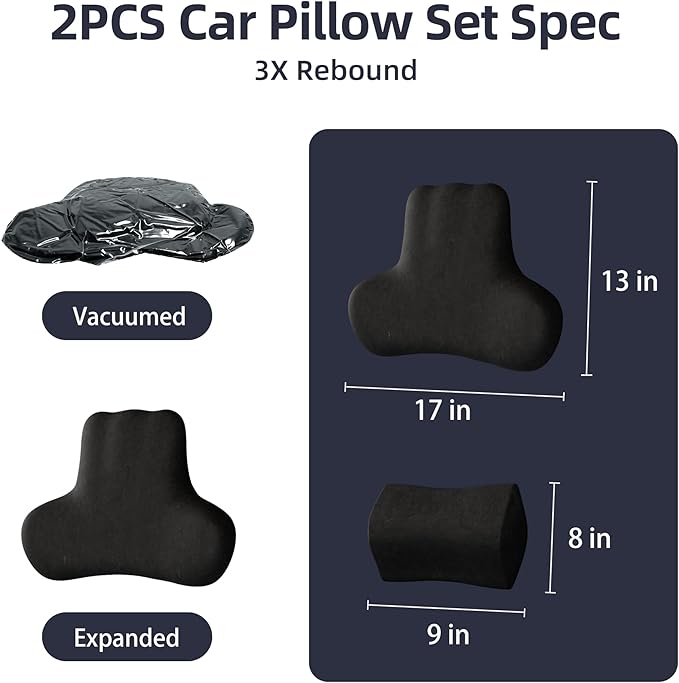 Car Neck & Lumbar Support Pillow Set for Equinox, Soft Memory Foam Headrest & Back Cushion, Ergonomic Comfortable Seat Support for Daily Driving and Long Trips Car Interior Accessories