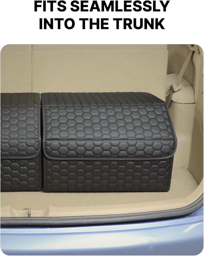 Owleys Cargo Organizer 17.7" - Compact Storage Totes with Lids for SUV, Sedan or Truck - Durable Car Crate for Travel Essentials - Black
