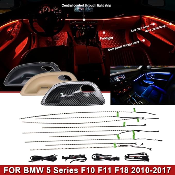2 Colors Interior LED Stripe Decorative Door Ambient Light Blue and Orange for BMW 5 Series F10 F11 2010-2017 (Beige)