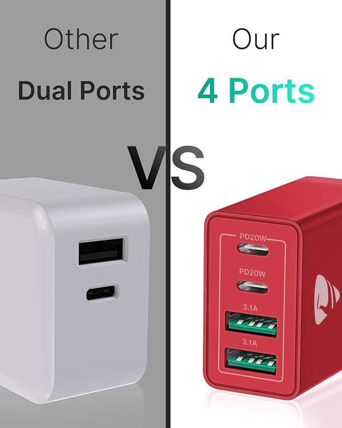 USB C Charger Block 2-Pack, Aiminu 40W 4-Port Fast USB C Charger Cube PD Power Delivery Fast Type C Charging Block Plug Adapter for iPhone 16/15/14/13/12/11/Pro Max, XS/XR/X, iPad, Android Phones
