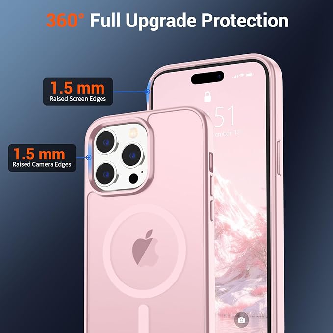 SUPFINE Magnetic for iPhone 14 Pro Max Case with Screen Protector (Compatible with MagSafe) (Military Grade Drop Protection) Translucent Matte Shockproof Phone Cover,Light Pink