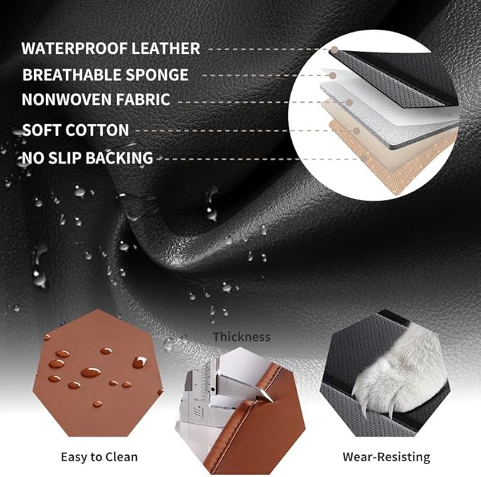 Car Seat Covers Full Set Custom Fit for Mercury Mountaineer 1997-2010-Luxury Leather with Lumbar Support, Breathable, Waterproof, Anti-Slip, Durable, Easy to Install (BlackBrown,Full Set)