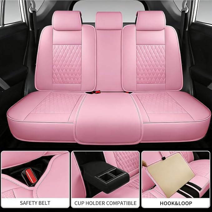 Car Seat Covers Full Set Custom Fit for Chevrolet/Chevy Blazer 2019-2026 - Premium Faux Leather with Lumbar Support | Breathable, Waterproof, Anti-Slip, Durable (Pink,Full Set)