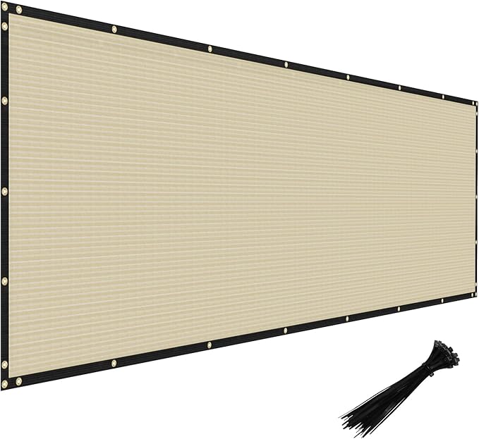 Windscreen4less Privacy Fence Screen Heavy Duty Windscreen Fencing Mesh Fabric Shade Net Cover with Brass Grommtes for Outdoor Wall Garden Yard Pool Deck, 8'x90' Beige
