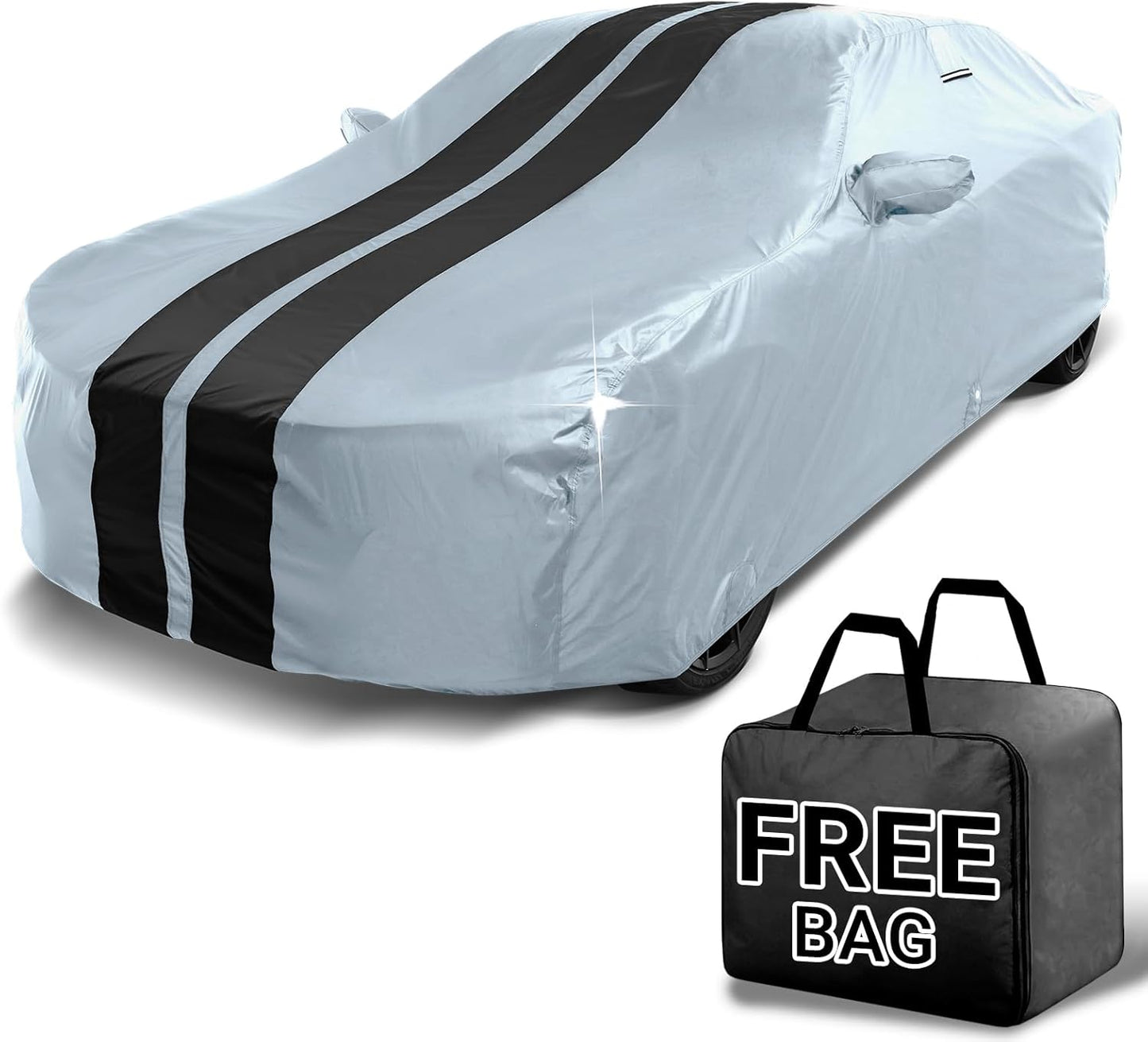 iCarCover Custom Car Cover for Chevy Caprice Sedan (2011-2017) Waterproof All Weather Rain Snow UV Sun Protector Full Exterior Indoor Outdoor Car Cover (Stripe - Gray/Black)