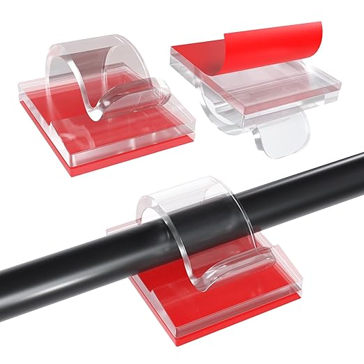 MMOBIEL 60pcs Self Adhesive Cable Clips – Wire Holder Clear Hooks Cord Organizer – Cable Management for Under Desk, Wall, Car, Office, Electrical Wires etc. – Wire Organizers Diameter 0.26 inch