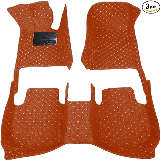 KaiLaiCarCustom Automotive Car Floor Mats for 99.99% Sedan SUV Sports Car Men Women Protection Full Coverage Pads Anti-Slip Leather Floor Lining (Light Brown Mat Beige Line, A - Diamond)