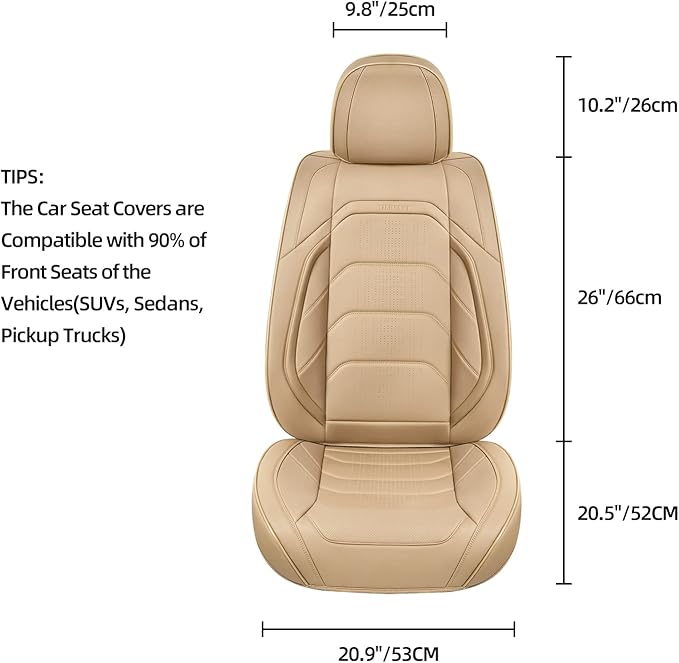 Beige Car Seat Covers Full Set, Breathable Leather Automotive Front and Rear Seat Covers & Headrest for Comfortable Driving, Compatible with Most Cars Sedans SUV Pickup Trucks