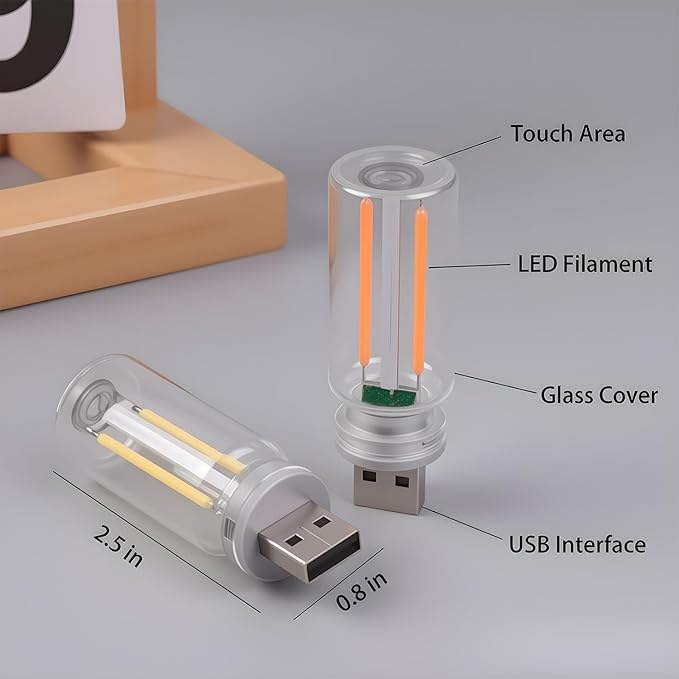 2 PCS Car USB Lights, Plug-in Retro Car Atmosphere Lamp with Touch Dimmable, Portable Mini Glass Bottle LED Bulb Night Lights for Vehicle Bedroom Hallway Camping Holiday Decoration (Purple)