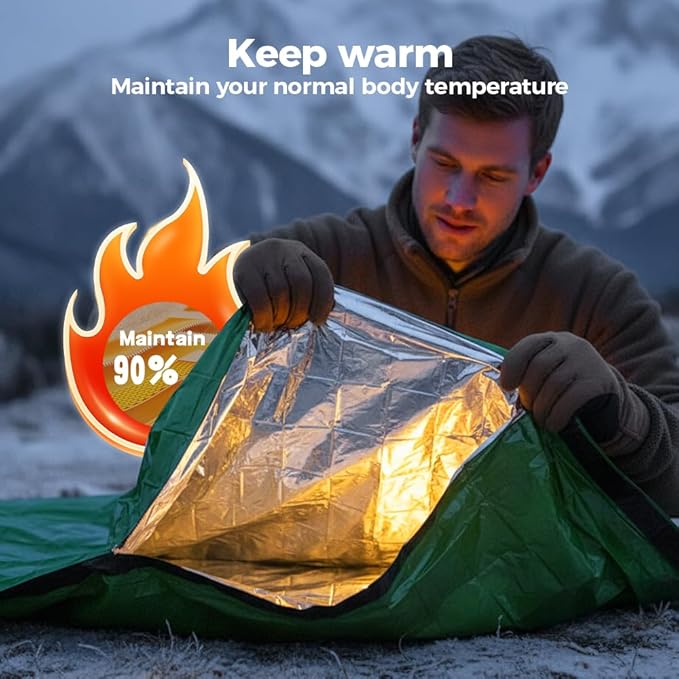 2026 New Blanket, Emergency Sleeping Bag for Survival, Blanket with Emergency Whistle Waterproof, Compact Lightweight, Emergency Mat for Survival Kit Car Camping Gear Hiking Go (Green)