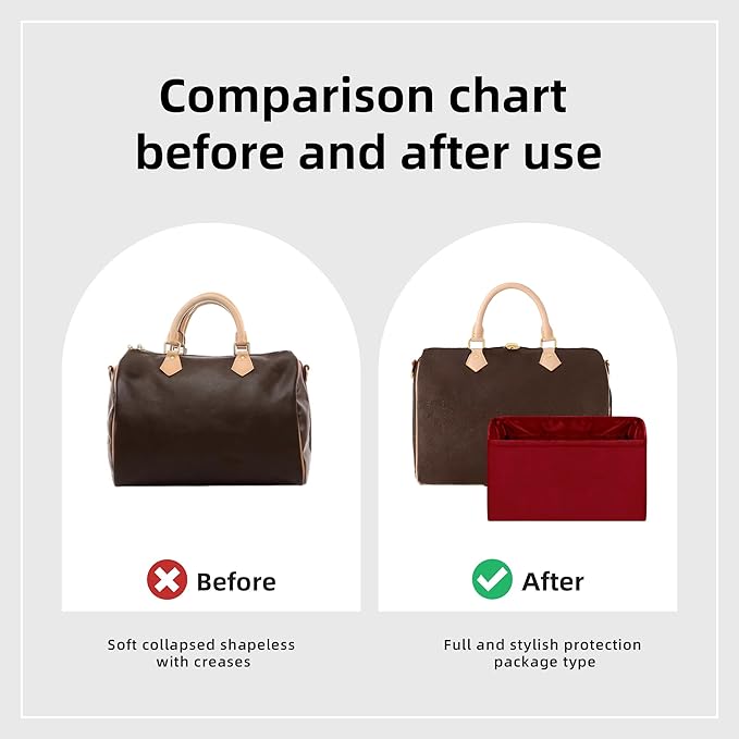 DGAZ Silk Purse Organizer Insert Fits LV Speedy 16/20/25/30/35/45 bags，Silky Smooth Bag Organizer，Luxury Handbag & Tote Shaper（Wine Red，SP45）