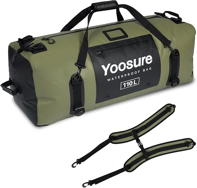 Waterproof Duffel Bag 110L - Marine Dry Bag with 700D PVC & Airtight Zipper, Extra Large Duffle Bag for Camping, Rafting, Kayaking, Boating, Car Roof Storage (Green)