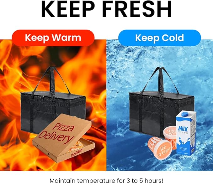 NZ home Insulated Bags for Food Delivery (2XL PRO) Grocery Shopping Cooler Bag, Pizza Delivery, Hot & Cold Catering Tote, Reusable, Foldable & Heavy Duty (Orange)