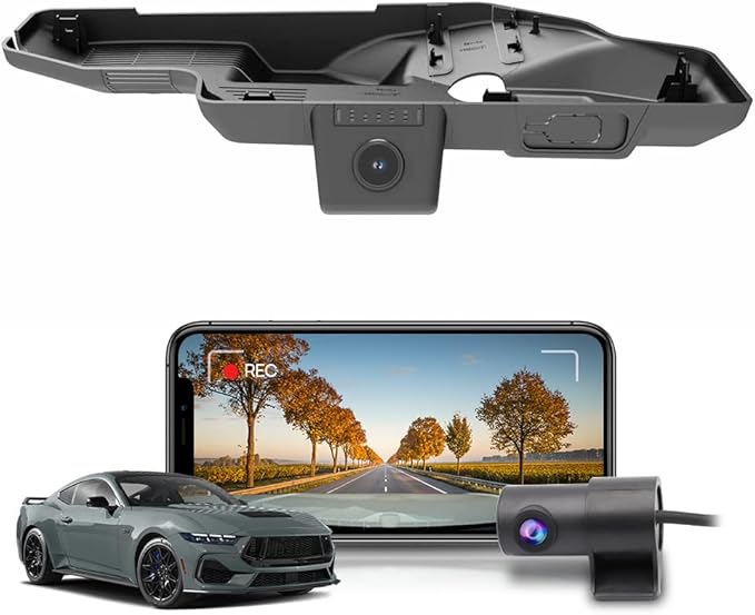 Fitcamx Front 2160P+Rear 1080P Dash Cam Adapts for Ford Mustang 2024 2025 Ecoboost GT Premium Dark Horse, OEM Look, Dual HD Video, Loop Recording, WiFi & APP, G-Sensor, Easy to Set, 128GB Card