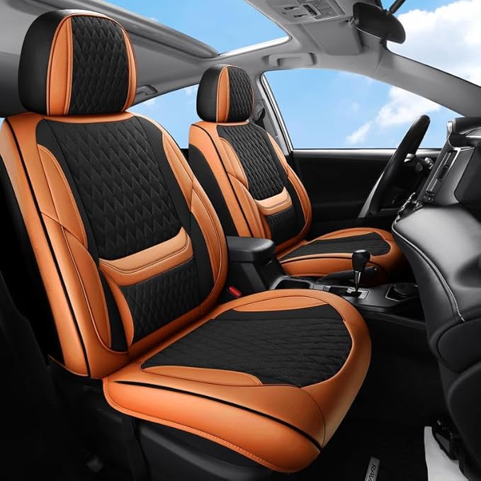 Car Seat Covers Full Set Custom Fit for Ford Fusion 2007-2020 - Premium Faux Leather with Lumbar Support | Breathable, Waterproof, Anti-Slip, Durable (Black&Brown,Full Set)