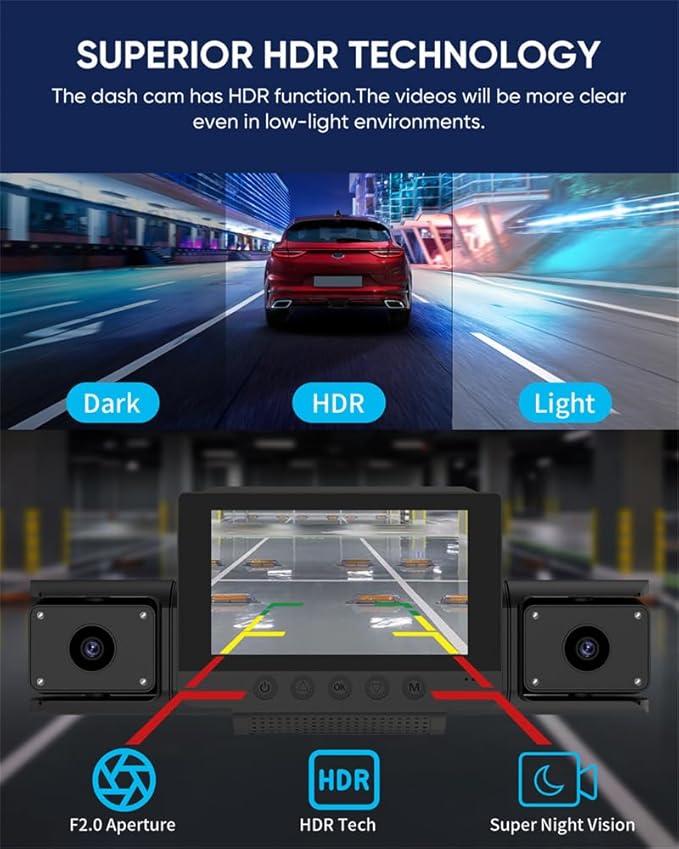 4 Channel 360 Dash Cam Front and Rear Inside & Left Right for Cars, 1080P with GPS 2.4GHz WiFi & APP Control, IR Night Vision, WDR, G-Sensor,Loop Recording, 24H Parking Mode,32GB Card for Taxi