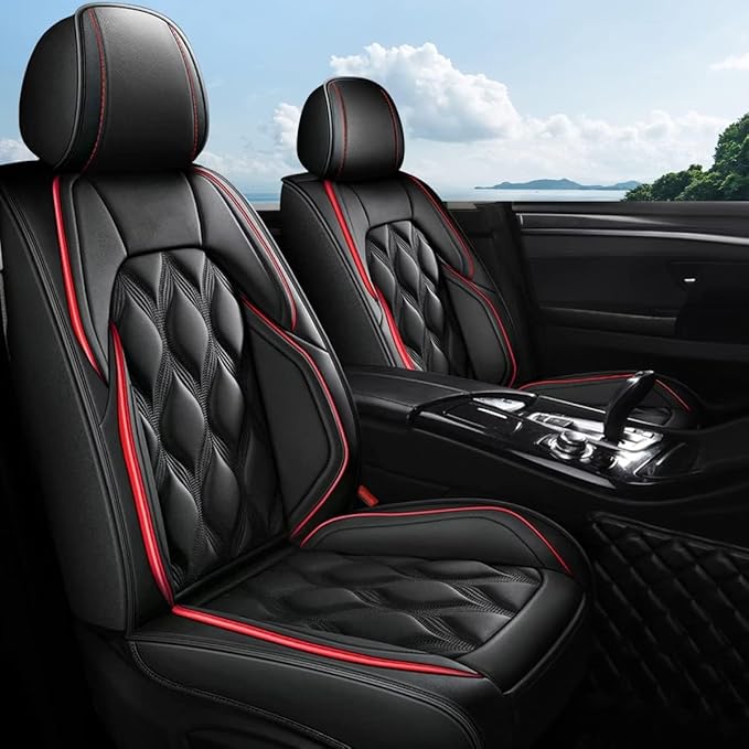 AOMSAZTO Full Set 5 Seats Custom Fit for Honda Ridgeline 2006-2025,Waterproof Faux Leather Automotive Cushion Covers Seat Protector,Airbag Compatible(5 Seats Red) Truck Seat Covers