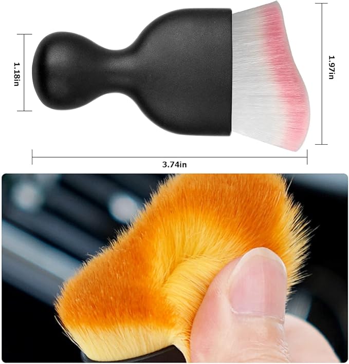 Blilo 2PCS Car Interior Detailing Brush with Dust Cover, Auto Soft Hair Cleaning Brushes, Scratch Free Curved Dirt Collectors, for Vehicle Dashboard Air Conditioner Vents Leather (White/Pink/2PCS)