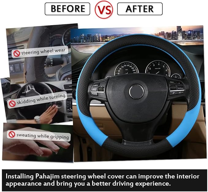 Pahajim Car Steering Wheel Cover for Women Men Universal PU Leather Steering Wheel Accessories Anti Skid 14.5-15 Inch (37-38cm) Forro Volante Carro (White)