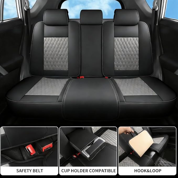 Car Seat Covers Full Set Custom Fit for Ford Ranger 2000-2026 - Premium Faux Leather with Lumbar Support | Breathable, Waterproof, Anti-Slip, Durable (Black&Gray,Full Set)