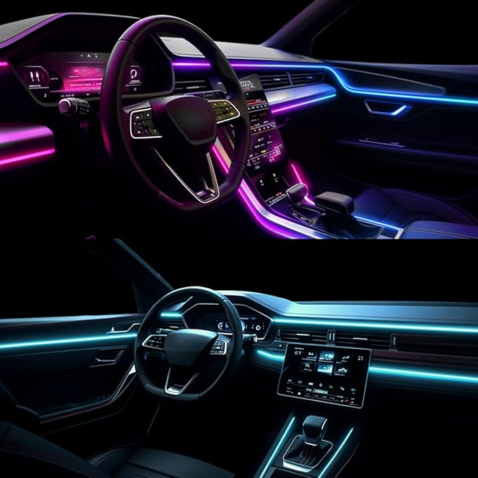 Dreamcolor Acrylic Interior Car LED Strip Lights, Car Ambient Lighting Kit with APP Control, Decorative Lights with Dynamic Chasing Sync to Music, RGB Neon Lighting (18 in 1)