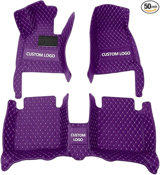Custom Floor Mats for Cars，Luxury Full Coverage All Weather Car Floor Mats，Leather Car Mat Set ， Floor Mats for 99% of Cars, Trucks & SUVs (Purple)