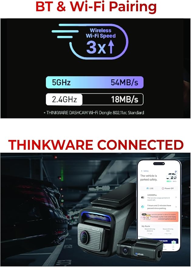 THINKWARE U3000 PRO 2CH 4K HDR Dual Dash Cam Front and Rear - 4K+2K STARVIS 2, Super Night Vision 4.0, Radar Parking Mode, Thermal Protection, 5GHz Wi-Fi and GPS - 64GB MicroSD & OBD Cable Incl