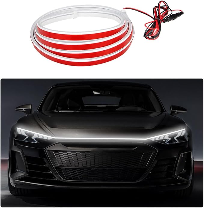 Ohleats 79 Inch Car Hood Light Strip, Exterior Flexible Daytime LED Running Light, Waterproof Auto LED Strip Light with Dynamic Scan Start-up Effect, Car Accessories for SUV Truck (White)