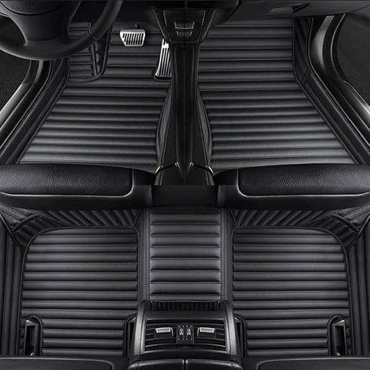 Custom Floor Mats for Cars fit 95% Sedan SUV Sports Car Full Coverage All Weather Men Women Pads Protection Non-Slip Leather Floor Liners (Black Horizontal Stripes)