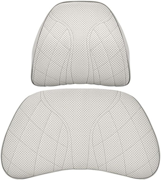 for Chevy Silverado 2007 2008 2009 2010 2011 2012 2013 Leather Car Seat Headrest Lumbar Cushion, Lumbar Support Pillow for Car,for Driving Traveling Relieving Neck Fatigue,3-A Beige