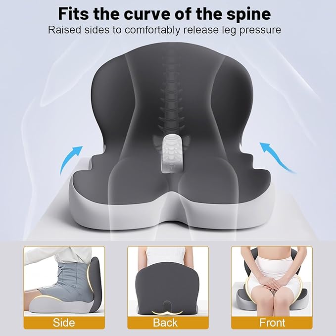 Car Seat Cushion for Long Driving, Ergonomic Memory Foam Seat Cushion, Car Seat Cushion for Back Pain and Lumbar Support Non Slip and Easy Clean for Driving Gaming Chair and Travel A Blue