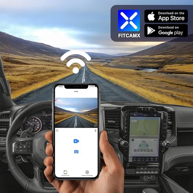 Fitcamx 4K Dash Cam Suitable for RAM 1500 TRX Classic (Model A) 2019 2020 2021 2022 2023 2024 Rebel Big Horn Laramie, OEM Look, UHD 2160P Video, WiFi&APP, Loop Recording G-Sensor, Plug&Play, 64GB Card