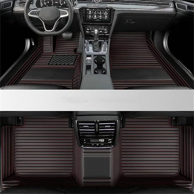 Custom Car Mats All Weather Fit Automotive Floor Mats PU Leather Protector Mat for Most Sedan, SUV, Truck Floor Mats (Black Red) (3D Black red car mats)