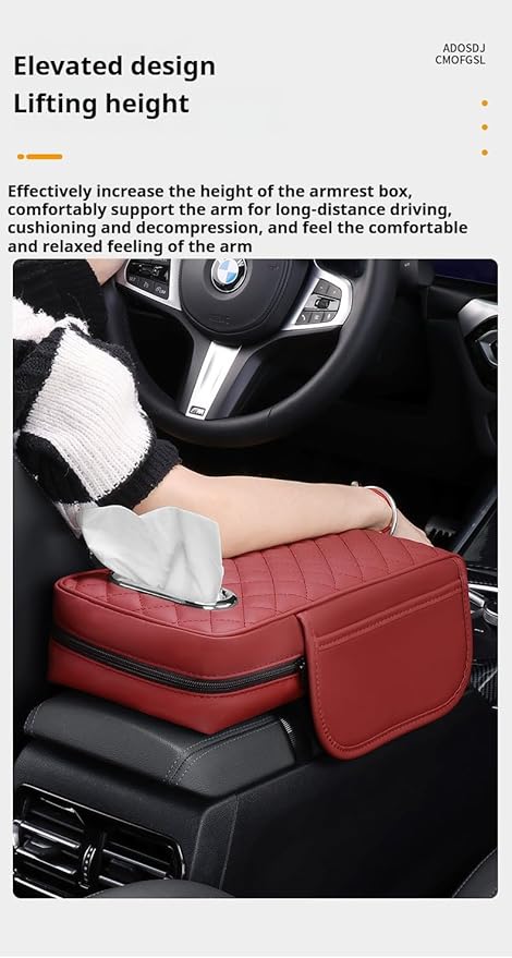 Center Console Cover Arm Rest Cover Leather Car Armrest Box Pad with Pocket Tissue Box Hole Auto Armrest Cover Cushion for Car Sedan Vehicle (Brown)