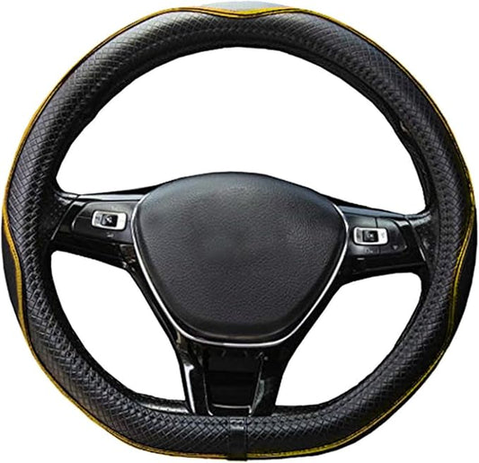 Mayco Bell Flat Bottom Steering Wheel Cover Anti-Slip,Safety,Soft,Breathable,Durable,Full Surround,Comfortable Grip Microfiber Leather (D Shape, Black Yellow)