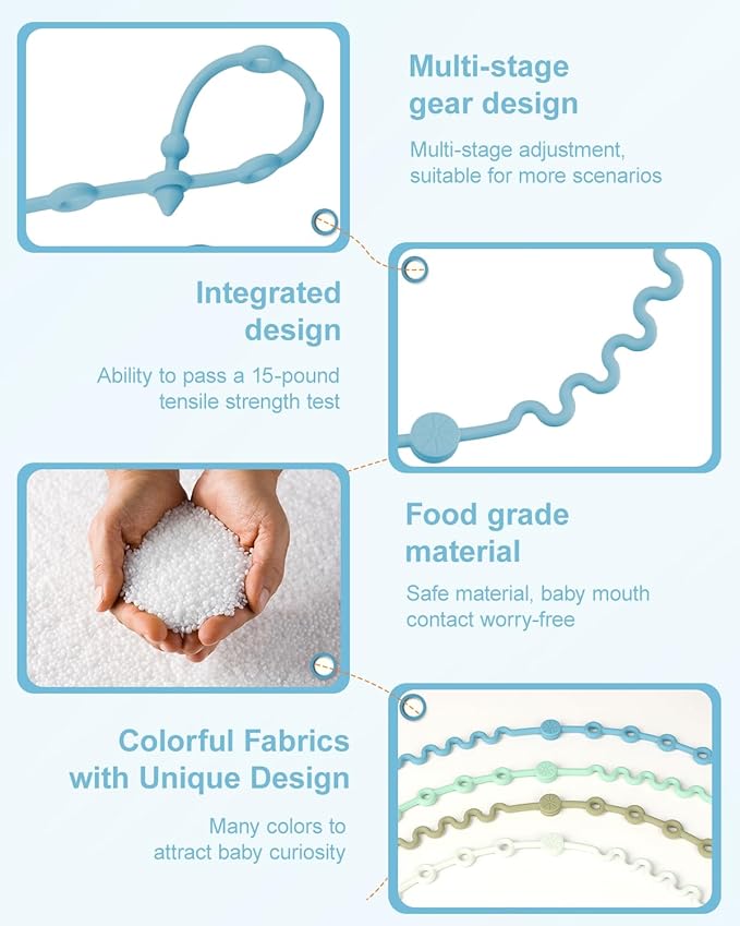 LittleHugs Toy Straps for Stroller, Silicone Baby Tether Pacifier Clip, No Throw Travel Leash for High Chair, Car Seat (Boy-3 Pack)